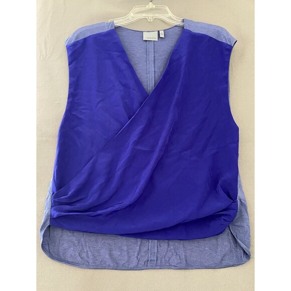 Athleta Breezy Wrap Cross Front Tank Top Women's Sz 4 Blue V-Neck Shirred Casual - Picture 1 of 7